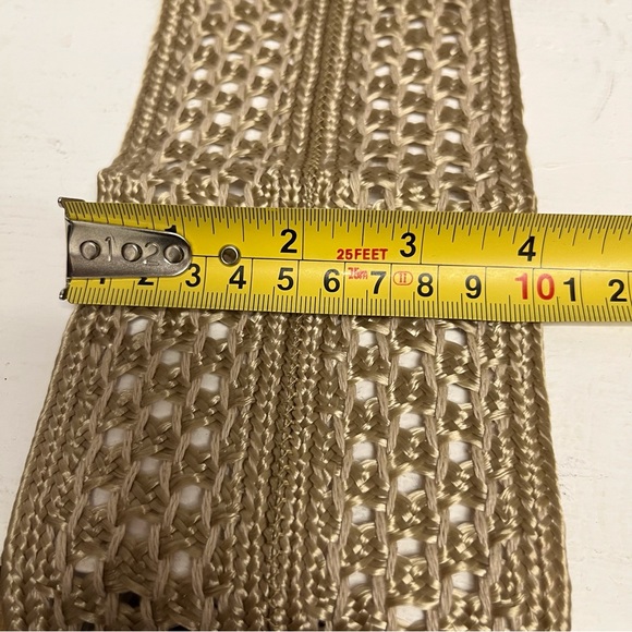 Soft Wide Woven Macrame Belt with Wood Buckle Natural Tan Color - Picture 4 of 8